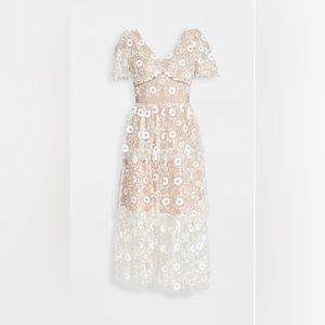 Self-Portrait Flower Sequin Puff Sleeved Midi Dress - Size 0